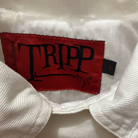 TRIPP NYC LG. WHITE & BLACK BIKER/MOTO JACKET~ZIPPERS, STRAPS, STUDS & CLASPS - Picture 6 of 15